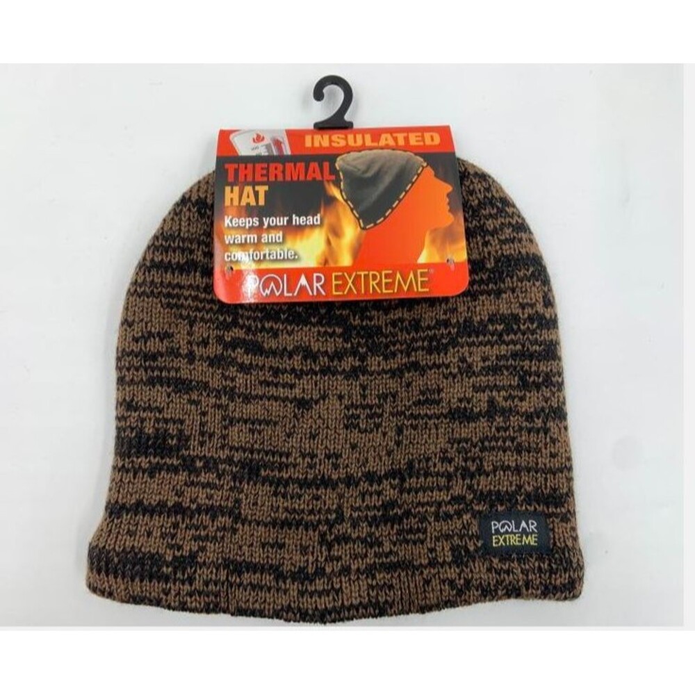 Polar Extreme Beanie Warm Knit Hat Insulated Thermal Fleece Lined Cap Brown NWT